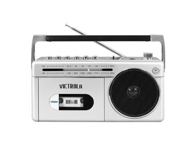 Victrola Mini Bluetooth Boombox with Cassette Player, Recorder and AM/FM Radio (Silver)
