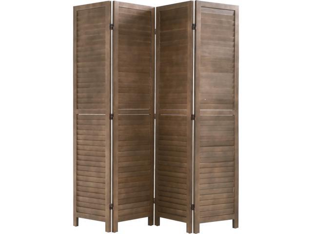 4 Panel Wood Room Divider 5.75 Ft Tall Privacy Wall Divider 68.9' x 15.75' Each Panel Folding Wood Screen For Home Office Bedroom Restaurant (Brown)