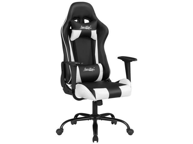 Gaming Chair Office Chair Desk Chair with Lumbar Support Headrest Armrest Task Rolling Swivel Ergonomic E-Sports Adjustable PC Gamer Chair White