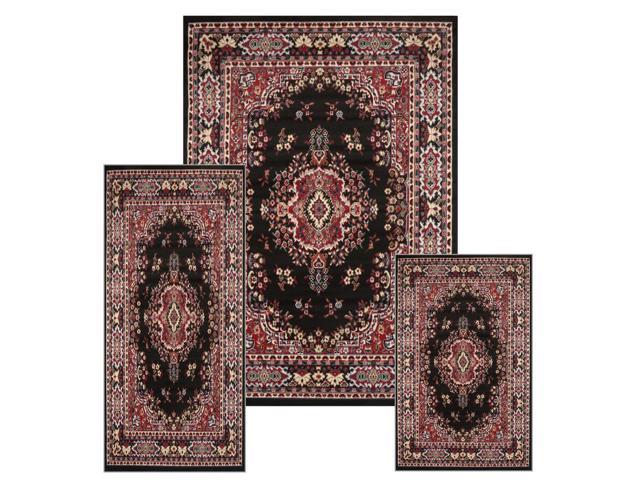 Photos - Area Rug Home Dynamix Black/Red Traditional 3PC Rug Set Runner Accent Mat 