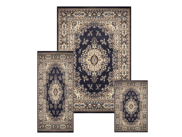 Photos - Area Rug Home Dynamix Navy Blue Traditional Persian Oriental Bordered 3PC Rug Set 