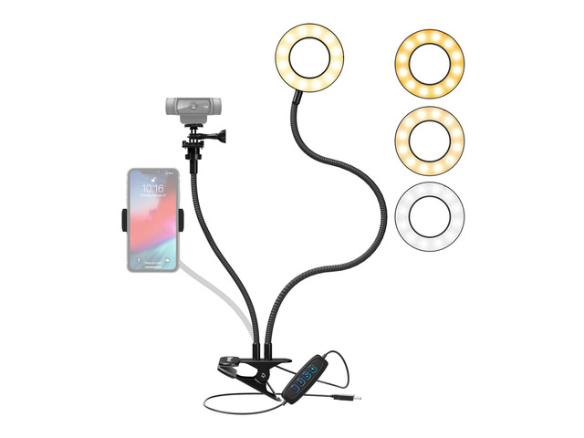 Knox Gear Selfie Ring Light Stand with Cell Phone Holder and Webcam/Camera Mount