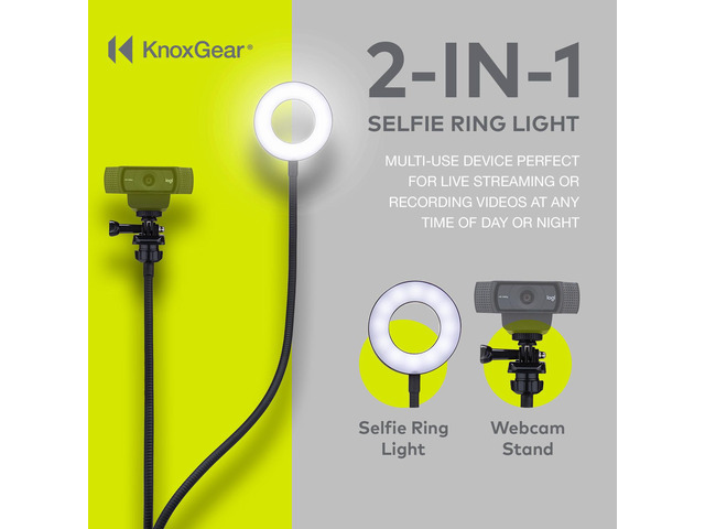Knox Gear Selfie Ring Light Stand with Cell Phone Holder and Webcam/Camera Mount