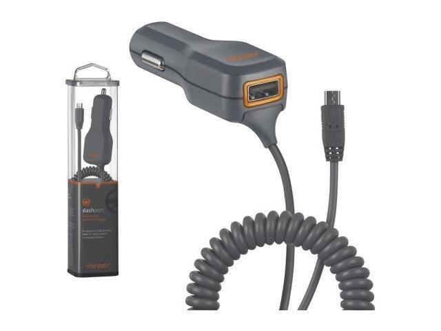Ventev Charger, 1A port + 1A cord 12v vehicle with micro cable - Gray