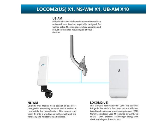 Ubiquiti NanoStation Loco M2 Wireless Bridge with Wall Mount Kit and Universal Arm Mounting Bracket Wireless Bridge with and Wall Mount Kit and...