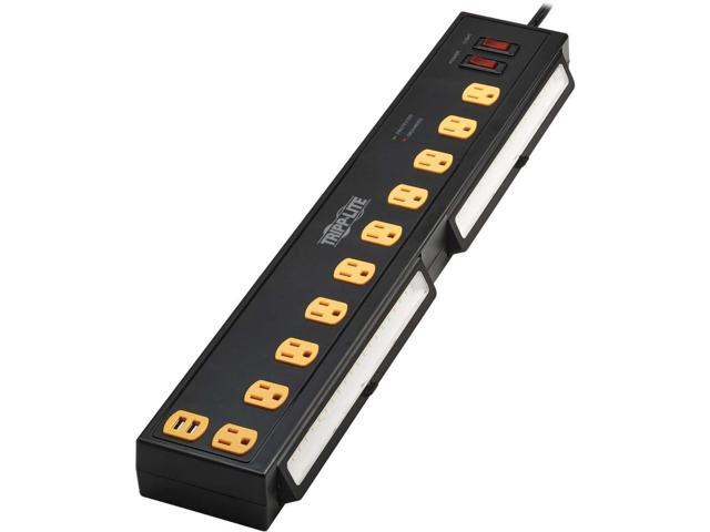 Tripp Lite Protect It! 10-Outlet Surge Protector with Swivel Light Bars - 5-15R Outlets, 2 USB Ports, 6 ft. (1.8 m) Cord, 1350 Joules, Black -...