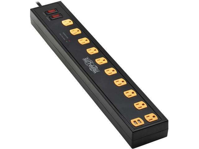 Tripp Lite Protect It! 10-Outlet Surge Protector with Swivel Light Bars - 5-15R Outlets, 2 USB Ports, 6 ft. (1.8 m) Cord, 1350 Joules, Black -...