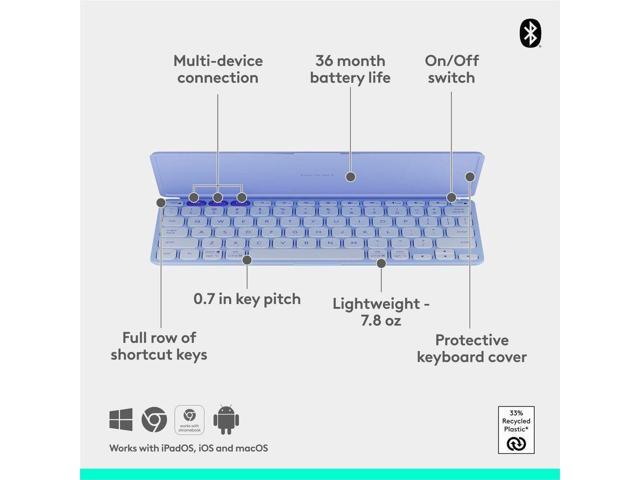 Logitech - Keys-To-Go 2 Slim Portable Bluetooth Keyboard for Tablet With Built-in Cover - Lilac - image 3