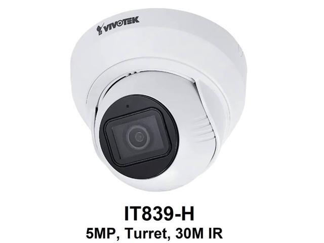 VIVOTEK IT839-H-1Y VORTEX 5MP Outdoor IP66/IK08 IP Turret Camera with 2.8 mm Remote Focus P-Iris Lens and 1-Year Vortex Standard Cloud License, White