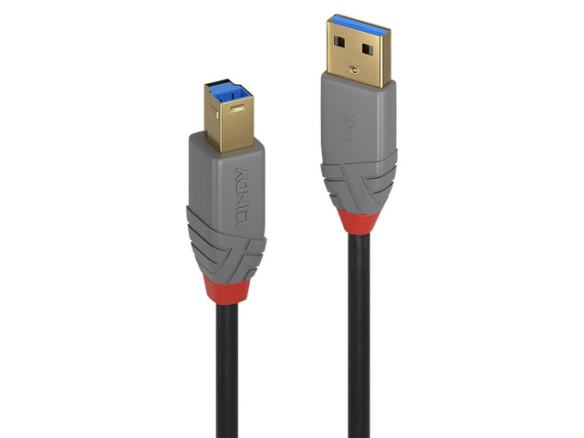 LINDY 5m USB 3.2 Cable. USB-A Male to USB-B 3.0 Male Type B, Monitor Upstream Cable, External Hard Drive, Scanner, Printer, Anthra Line, Black