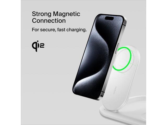 Belkin - 3-in-1 15W, Foldable Magnetic Qi2 Charging Station for iPhone 17, Apple Watch, AirPods, and More, w/Non-Slip Base & PSU - White - image 4