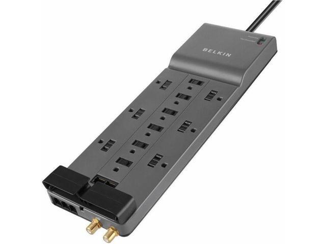 Belkin 12-Outlet Surge Protector 8ft Cord Right Angle Plug 4120J Telephone Coaxial Protection Grey (3-pack) Model BE112234-103PK