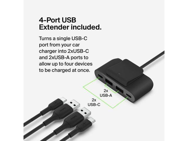 Belkin BoostCharge 30W USB-C Car Charger + 4 Port USB Power Extender, 6.6 ft - Black - image 4