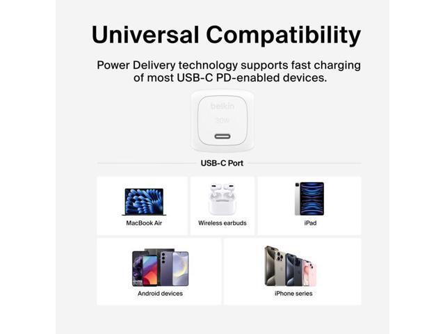 Belkin Compact USB-C Charger 30W Model WCA008DQWH