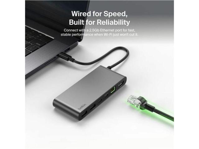 Belkin 8-Port USB-C Hub 2xUSB-A, 2xUSB-C, 1xHDMI, 1xEthernet, 1xSD Reader, 1xMicroSD Reader Grey Model INC024FQSGY
