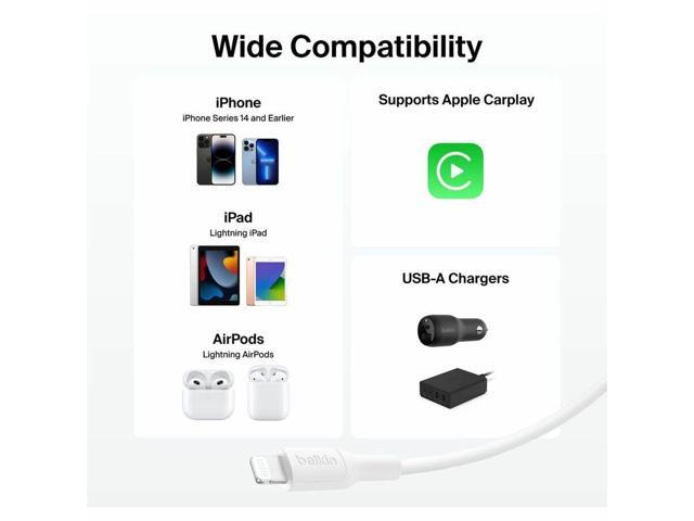 Belkin BoostCharge USB-A Cable with Lightning Connector, 3.3ft/1m, White Model CAA019FQ1MWH