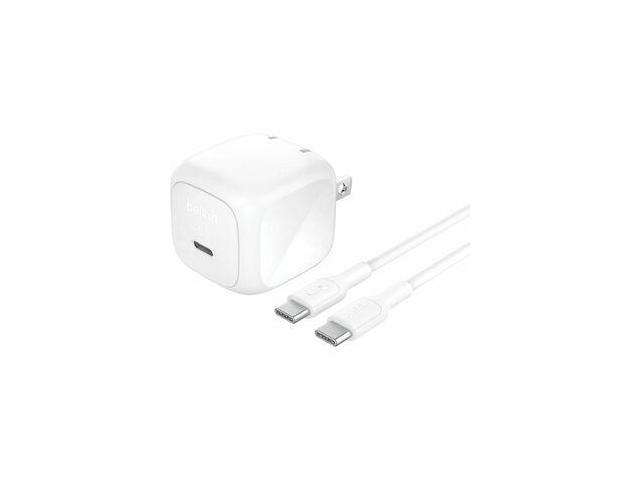 Belkin 45W Portable Cubic USB-C Wall Charger w/ USB-C Cable 1xUSB-C Foldable Prongs Fast Charge Power Adapter White Model WCA013DQ1MWH-B6