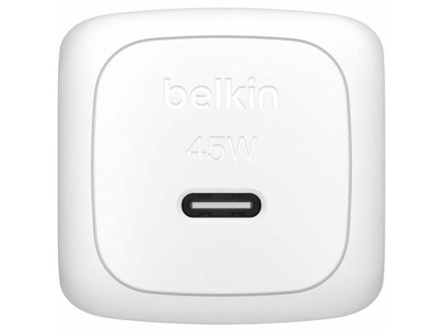Belkin 45W Portable Cubic USB-C Wall Charger w/ USB-C Cable 1xUSB-C Foldable Prongs Fast Charge Power Adapter White Model WCA013DQ1MWH-B6