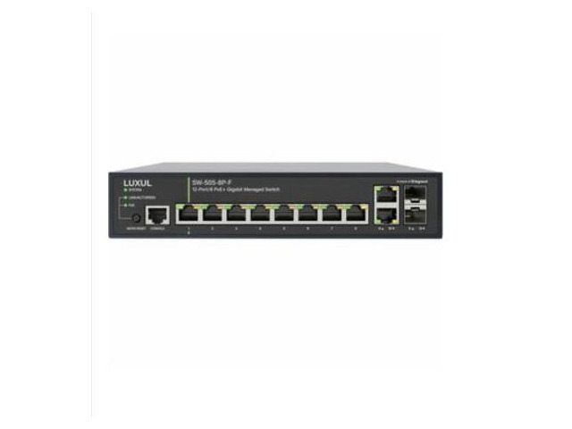 Luxul 1Gb L2/L3 Managed Switch - 8 PoE+, 2 RJ45, 2 SFP Front-Facing Ports - 8 Ports - Manageable - Gigabit Ethernet - 1000Base-T, 1000Base-X - 3...