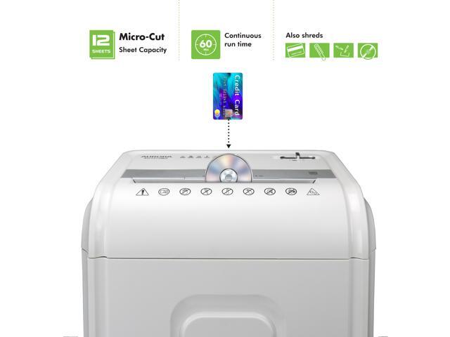 Aurora AU1275MA Professional Grade 12-Sheet Micro-Cut Paper and CD/Credit Card Shredder/ 60 Minutes Continuous Run Time, White/Gray