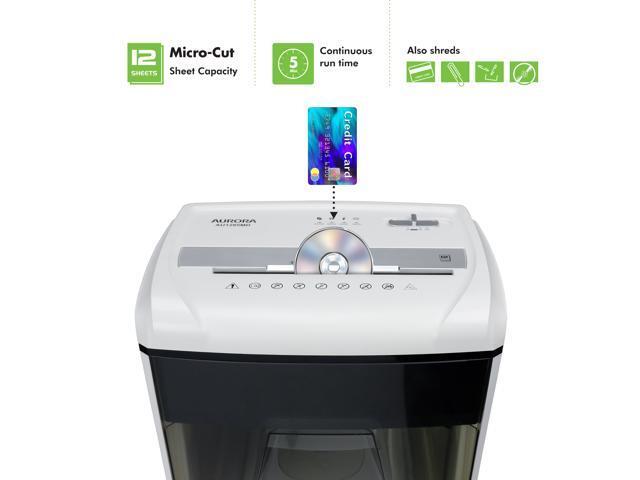 Aurora AU1285MD Compact Desktop-Style High Security 12-Sheet Micro-Cut Paper and CD/Credit Card/Junk Mail Pullout Basket Shredder, White/ Black