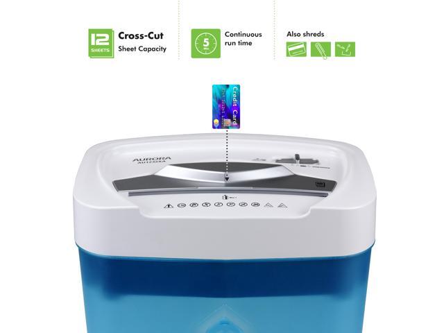 Aurora AU1232XA Anti-Jam 12-Sheet Crosscut Paper/ Credit Card Shredder with 5.2-gallon Wastebasket (White/ Semi Translucent Blue)