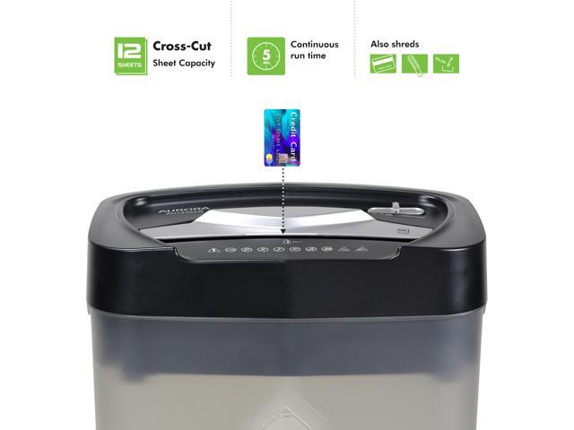 Aurora AU1232XB Anti-Jam 12-Sheet Crosscut Paper/ Credit Card Shredder with 5.2-gallon Wastebasket (Black/ Semi Translucent Gray)