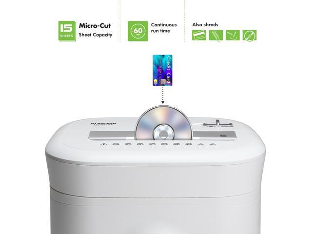 Aurora AU1562XA Heavy Duty Anti-Jam 15-Sheet Crosscut Shredder/60 Min Run Time/ 6-Gallon Pullout Basket, White