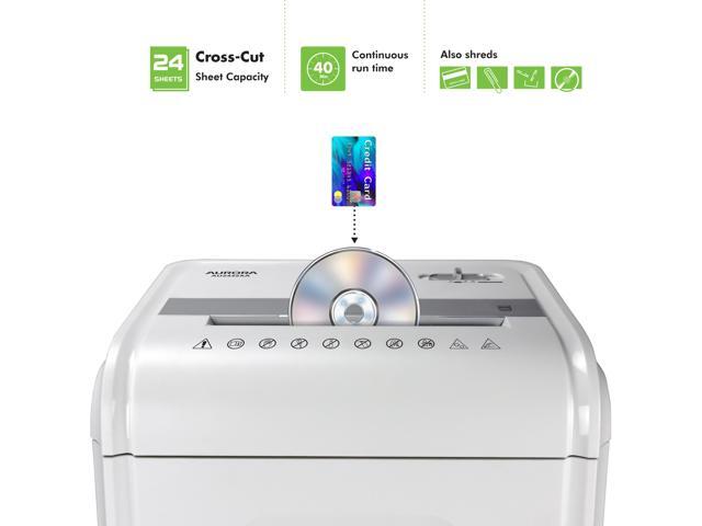 Aurora AU2442XA Heavy Duty Anti-Jam 24-Sheet Crosscut Shredder/40 Min Run Time/ 7-Gallon Pullout Basket, White/Grey