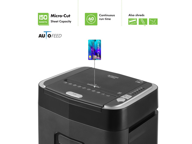 Aurora Professional Grade 150-Sheet Auto Feed Micro-Cut Paper and Credit Card Shredder with 6.3 Gallon Pullout Basket / 60 Minutes / Security Level...