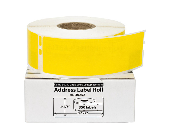HOUSELABELS Compatible DYMO 30252 YELLOW Address Labels (1-1/8' x 3-1/2'), strong permanent adhesive, compatible with DYMO LW 450, 4XL, Rollo &...