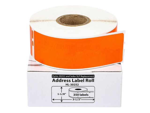 HOUSELABELS Compatible DYMO 30252 ORANGE Address Labels (1-1/8' x 3-1/2'), strong permanent adhesive, compatible with DYMO LW 450, 4XL, Rollo &...