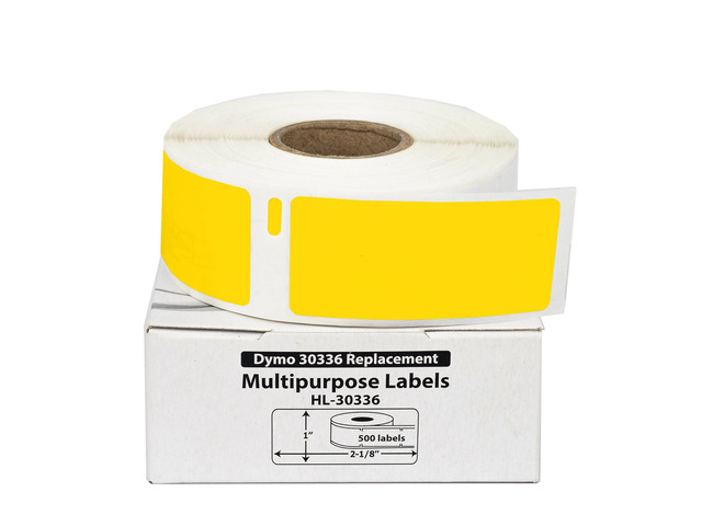 HOUSELABELS Compatible DYMO 30336 YELLOW Multipurpose Labels (1' x 2-1/8'), strong permanent adhesive, compatible with DYMO LW 450, 4XL, Rollo &...