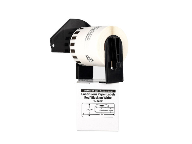 HOUSELABELS Compatible with DK-2251 Replacement Roll for Brother QL Label Printers; Continuous Length Labels; Black/Red Label on White Paper Tape;...