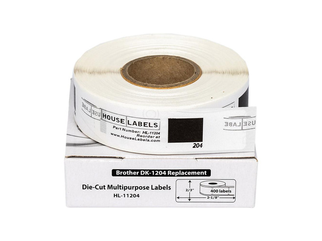 HOUSELABELS Compatible with DK-1204 Replacement Roll for Brother QL Label Printers; 400 Multipurpose Labels; 2/3' x 2-1/8' (17mm*54mm) - 6 Rolls