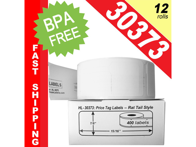 DYMO-Compatible 30373 Pricetag Labels (7/8' x 15/16') - BPA Free! (12 Rolls; 400 Labels per Roll)