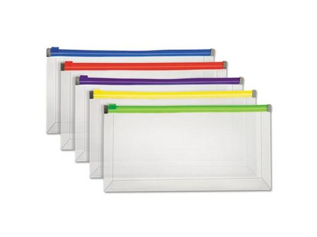 Pendaflex 85293 Poly Zip Envelope, Check, Open Side, Assorted, 5/Pack