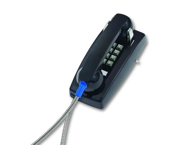 Cortelco - 255400AHC20M - 2554 Series, Basic Wall Phone, Single-Gong Ringer, Wall Mount, Black, 32 in. Armored Cord