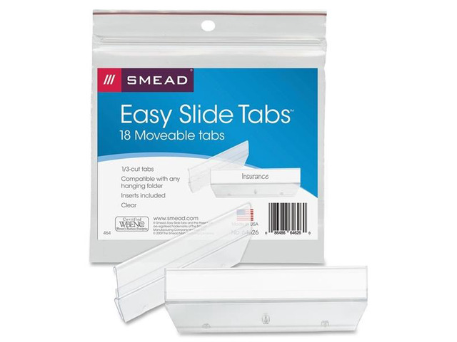 Smead Easy Slide Hanging Folder Tab 1/3 Tab 3 1/2 in Clear 18/Pack 64626
