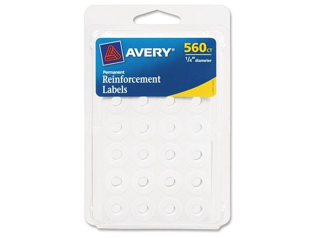 Avery Permanent Reinforcment labels 1/4' Dia 560/PK White 06734