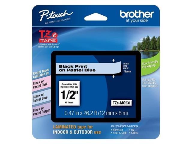 Brother TZEMQ531 Tz Standard Adhesive Laminated Labeling Tape, 1/2 Inch W, Pastel Blue