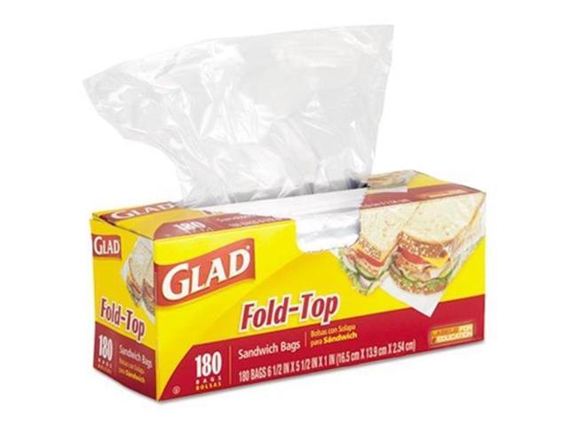 Glad 60771 Fold-Top Sandwich Bags, 6 1/2 x 5 1/2, Clear, 180/Box, 12 Boxes/Carton, 1 Carton