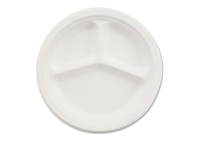 Paper Dinnerware, 3-Comp Plate, 10 1/4' Dia, White, 500/Carton