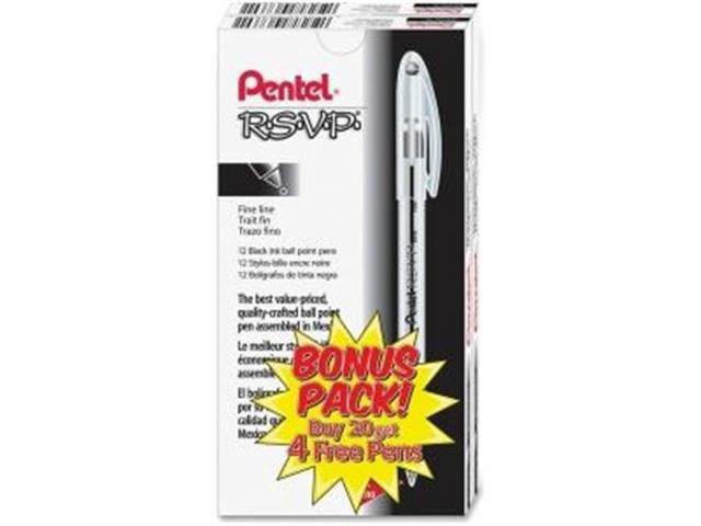 Pentel R. S.V. P. Stick Ballpoint Pen .7mm Translucent Barrel Black Ink 24/Pack BK90ASW2