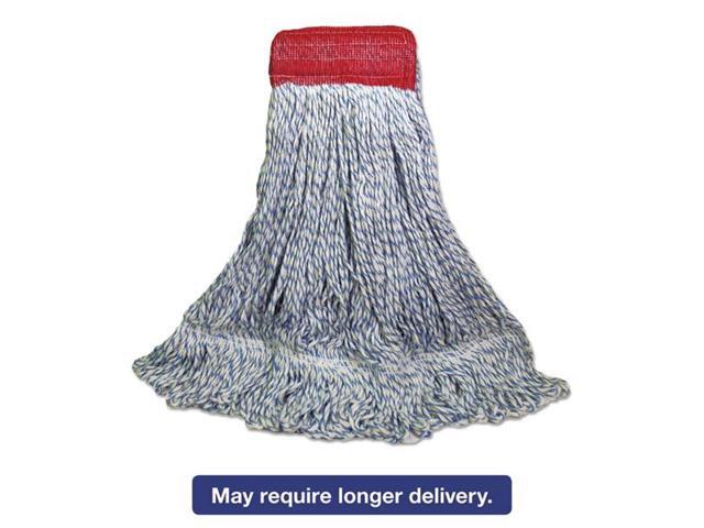 Mop Head, Floor Finish, Wide, Rayon/Polyester, Large, White/Blue, 12/Carton BWK553