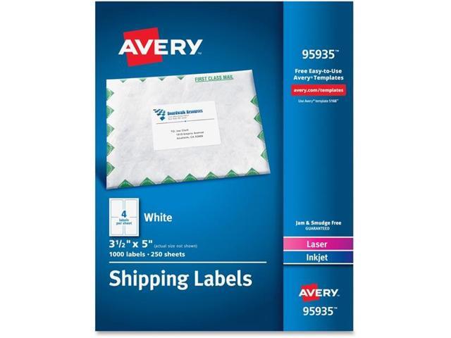 Avery White Shipping Labels Laser/Inkjet 3 1/2 x 5 White 1000/Box 95935