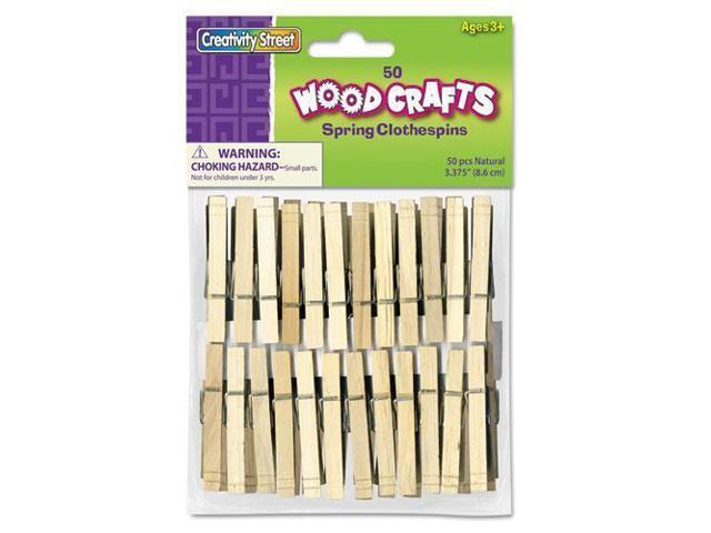 Chenille Kraft 365801 Wood Spring Clothespins, 3 3/8 Length, 50 Clothespins/Pack