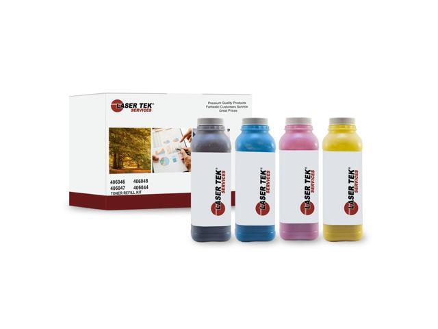 Laser Tek Services 4 Pack Toner Refill Kit with reset chips for the Ricoh SP C220, C221, C222
