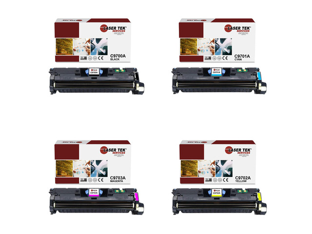 Laser Tek Services 4 Pack Replacement HP 121A High Yield Toner Cartridges (C9700A, C9701A, C9702A, C9703A)
