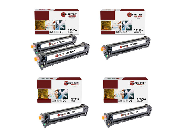 Laser Tek Services 5 Pack Replacement HP 128A High Yield Toner Cartridges (2 CE320A, 1 CE321A, 1 CE322A, 1 CE323A)